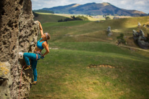 Kaleigh Carlson climbing at the Wharepapa crags, New Zealand